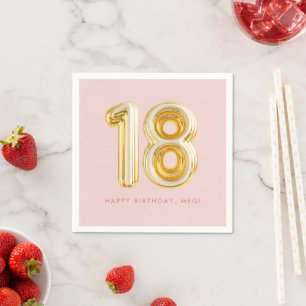 Serviette En Papier Fête d'anniversaire Dix-huit 18 ans Ballon Rose Or