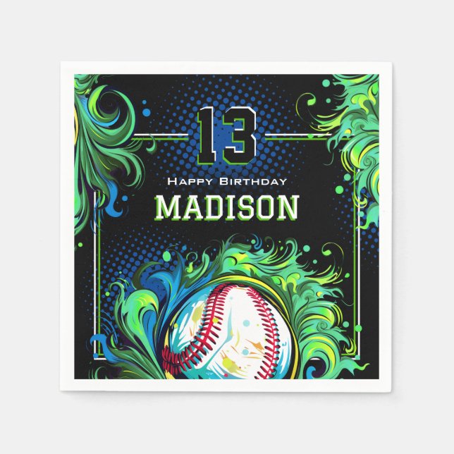 Serviette En Papier Fête d'anniversaire du baseball (Devant)