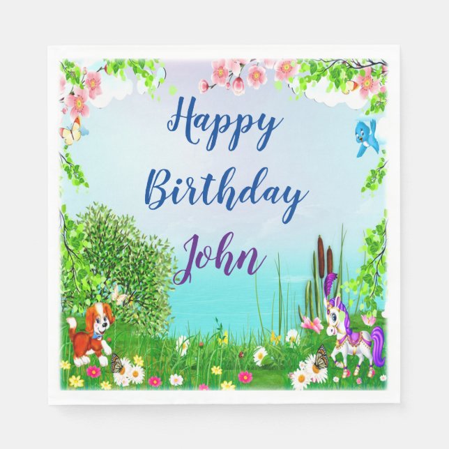 Serviette En Papier Fête D'Anniversaire Du Chien Et Du Cheval (Devant)