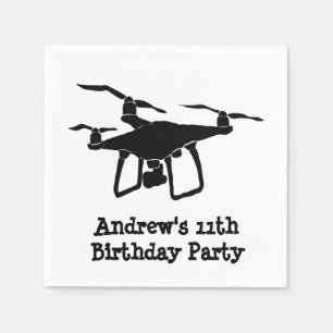 Serviette En Papier Fête d'anniversaire du drone noir et blanc