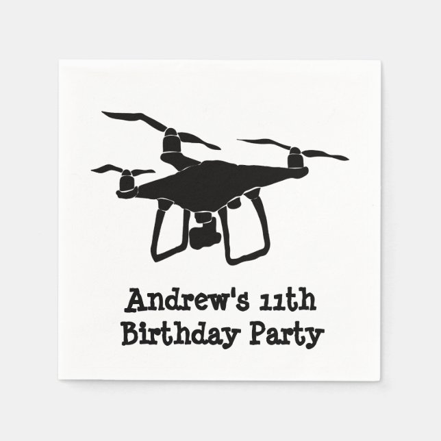 Serviette En Papier Fête d'anniversaire du drone noir et blanc (Devant)
