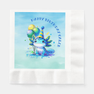 Serviette En Papier Fête d'anniversaire du garçon Axolotl bleu et vert