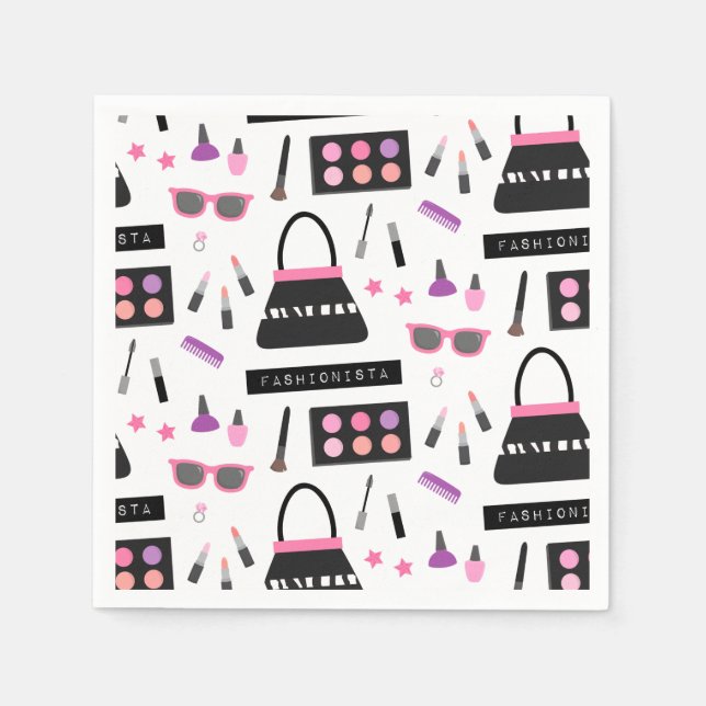 Serviette En Papier Fête d'anniversaire du maquillage fashionista (Devant)