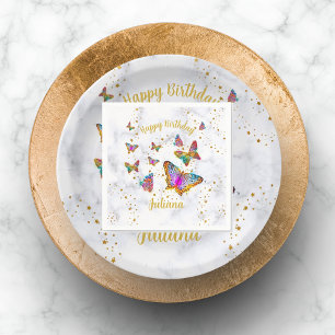 Serviette En Papier Fête d'anniversaire du papillon brillant coloré