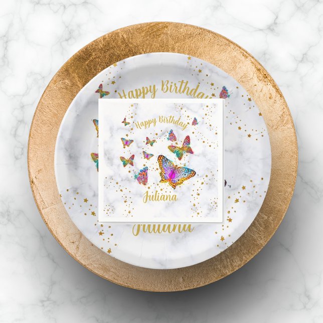 Serviette En Papier Fête d'anniversaire du papillon brillant coloré (Colorful Bright Butterfly Birthday Party Napkin)