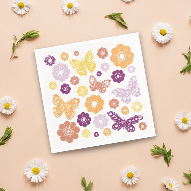 Serviette En Papier Fête d'anniversaire du papillon rétro (Retro Butterfly Party Napkins)