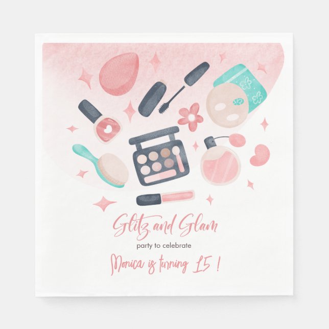 Serviette En Papier Fête d'anniversaire du spa de beauté glitz et glam (Devant)