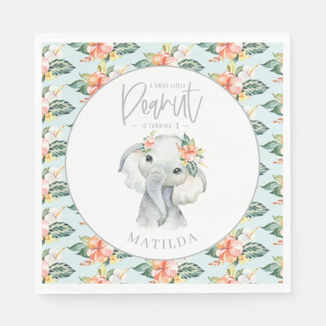 Serviette En Papier fête d'anniversaire d'un doux petit éléphant d'ara (Devant)