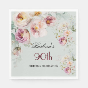 Serviette En Papier Fête d'anniversaire élégante aquarelle florale 90