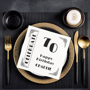 Serviette En Papier Fête d'anniversaire élégante Art Déco noir et blan