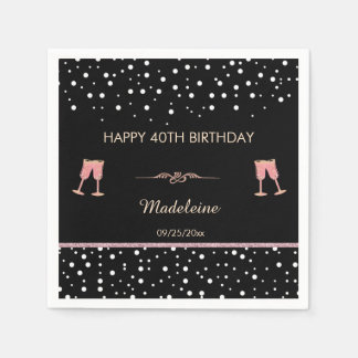 Serviette En Papier Fête d'anniversaire élégante Champagne noir et or