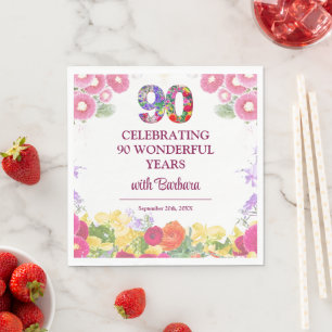 Serviette En Papier Fête d'anniversaire élégante florale pour 90 ans /