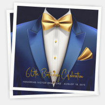 Fête d'anniversaire en smoking bleu et or pour hom