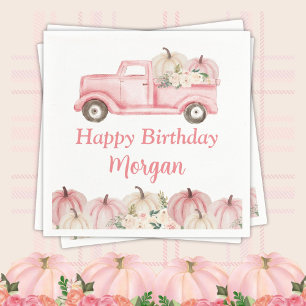 Serviette En Papier Fête d'anniversaire fille camion vintage rose citr