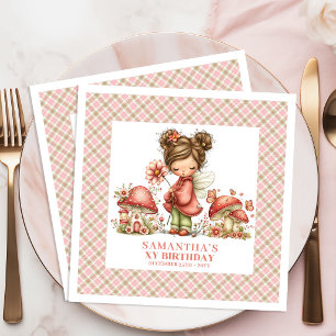 Serviette En Papier Fête d'anniversaire florale rose pâle de fée de rê