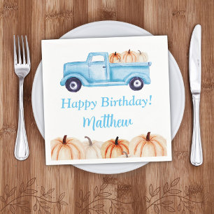 Serviette En Papier Fête d'anniversaire garçon camion vintage bleu cit