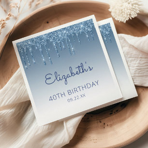 Serviette En Papier Fête d'anniversaire Glitter Glam Bleu qui dégoulin