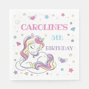 Serviette En Papier Fête d'anniversaire licorne arc-en-ciel pastel, to