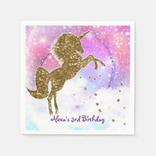 Serviette En Papier Fête d'anniversaire licorne magique galaxie rose s