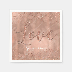 Serviette En Papier Fête d'anniversaire LOVE Faux Rose Gold Pailleté