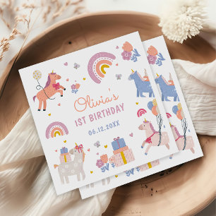 Serviette En Papier Fête d'anniversaire Magique Pastel Licorne Arc-en-