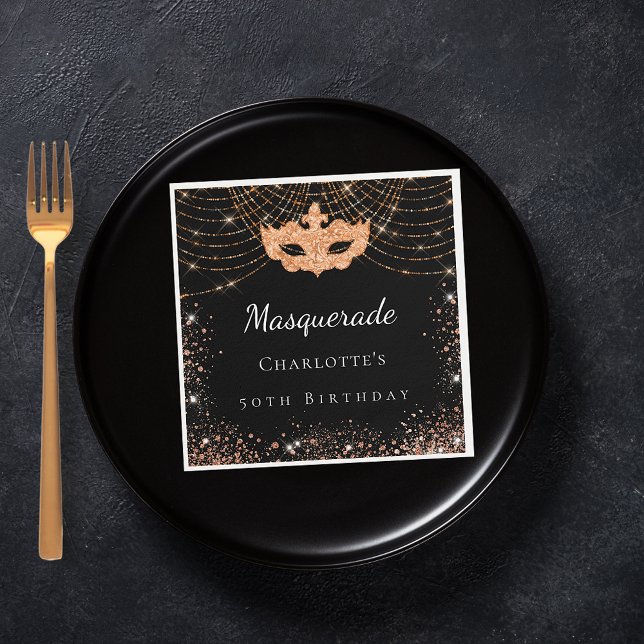 Serviette En Papier Fête d'anniversaire Masquerade en or noir parties  (Créateur téléchargé)