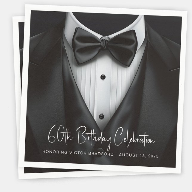 Serviette En Papier Fête d'anniversaire Mens Black White Tuxedo (Mens black white tuxedo birthday party and event napkins. Add your details to personalize.)