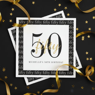 Serviette En Papier Fête d'anniversaire moderne 50 ans noir et blanc
