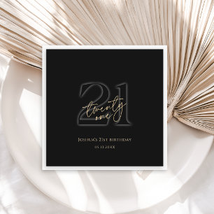 Serviette En Papier Fête d'anniversaire moderne noire et dorée pour 21