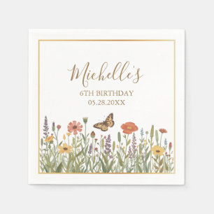 Serviette En Papier Fête d'anniversaire moderne papillon et fleurs sau