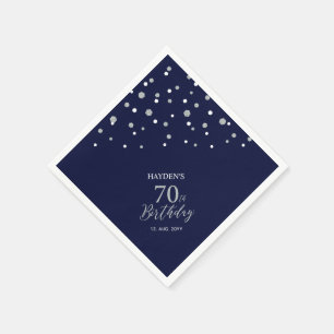Serviette En Papier Fête d'anniversaire moderne Silver & Navy Blue 70t