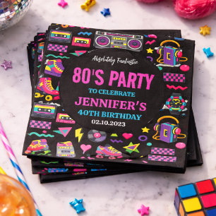Serviette En Papier Fête d'anniversaire néon rétro moderne des années 