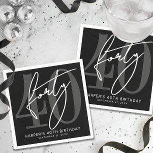 Serviette En Papier Fête d'anniversaire noir 40 ans