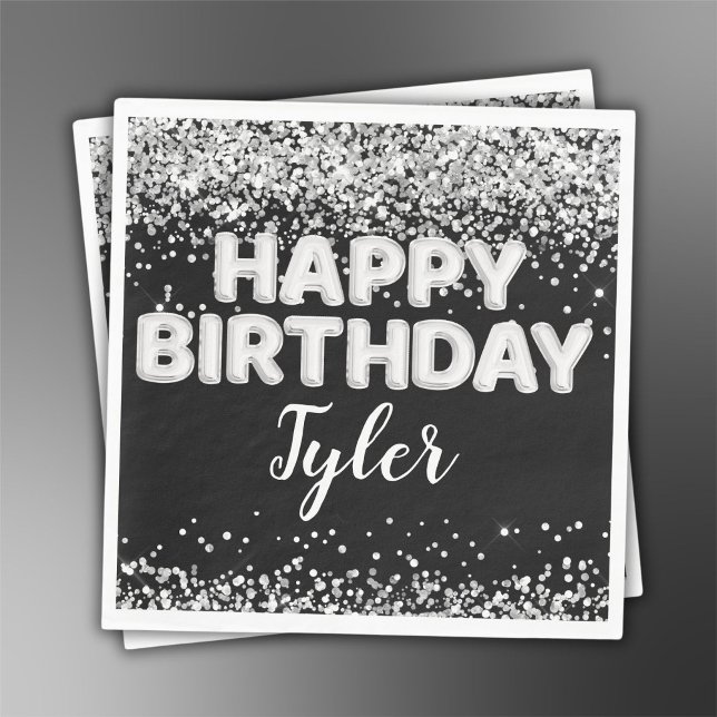 Serviette En Papier Fête d'anniversaire noir et blanc (Créateur téléchargé)