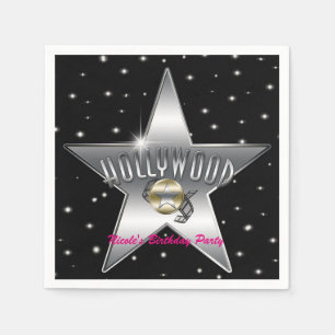 Serviette En Papier Fête d'anniversaire noire étoile argentée Hollywoo