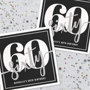 Serviette En Papier Fête d'anniversaire noire moderne pour soixantième