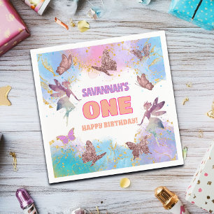 Serviette En Papier Fête d'anniversaire papillons fée or paillettes 1