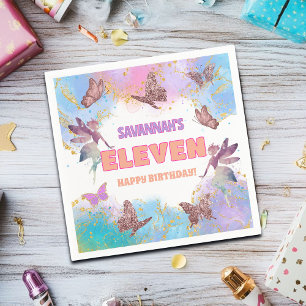 Serviette En Papier Fête d'anniversaire papillons fée or paillettes 11