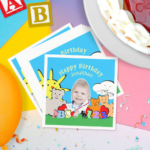 Serviette En Papier Fête d'anniversaire personnalisée avec des animaux