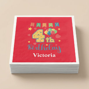 Serviette En Papier Fête d'anniversaire personnalisée Joyeux 4ème anni
