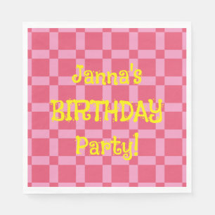Serviette En Papier Fête d'anniversaire personnalisée rose À damiers M