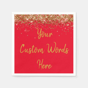 Serviette En Papier Fête d'anniversaire personnalisée rouge et or