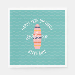 Serviette En Papier Fête d'anniversaire planche de surf rose Surfs Up