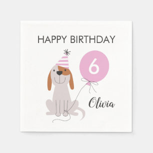 Serviette En Papier Fête d'anniversaire rose de chiot