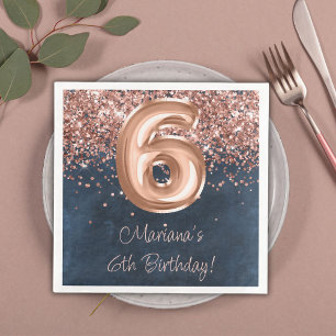 Serviette En Papier Fête d'anniversaire Rose Gold Bleu Nuit 6 ans