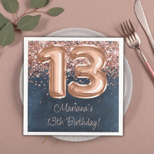 Serviette En Papier Fête d'anniversaire Rose Gold Navy Blue 13 ans