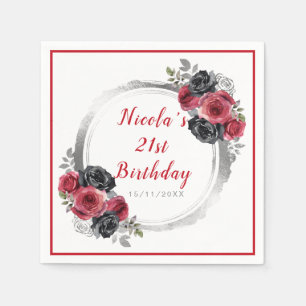Serviette En Papier Fête d'anniversaire rouge et argent