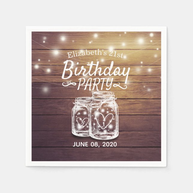 Serviette En Papier Fête d'anniversaire Rustic Wood Mason Jar String l (Devant)
