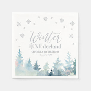 Serviette En Papier Fête d'anniversaire Silver Winter Onederland 1 an