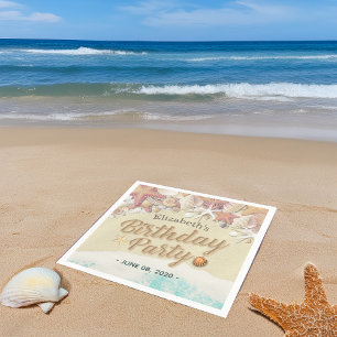 Serviette En Papier Fête d'anniversaire Summer Beach Starfish Coques d